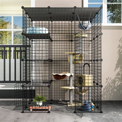 Cat Cage with Litter Box,4-Tier DIY Cat Enclosures Large Playpen Detachable Metal Wire Kennel Indoor Crate Large Exercise Place Ideal for 1-2 Cat,41.3" L x 17.8" W x 55.1" H 4.1 out of 5 stars 110 